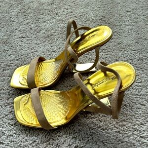 JEFFREY CAMPBELL
Geometric Sandal In Dark Natural Suede Gold